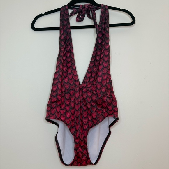BLACKMILK Drogon Dragon Egg Pink GoT Deep V Halter Tie Vegas Bodysuit Swimsuit - Picture 2 of 8